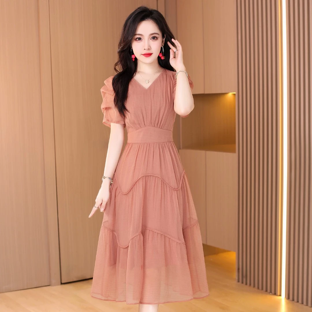 雪纺连衣裙女夏季2025新款十三行爆款端庄大气质名媛高端轻奢裙子
