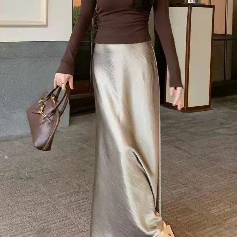 【鎏金缎】新中式鎏金缎松紧腰显瘦轻鱼尾裙气质百搭时尚