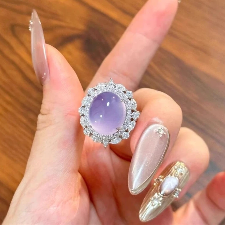 保真正品紫玉髓淡紫色蛋面轻奢高级感开口戒真玉戒指女送礼新中式