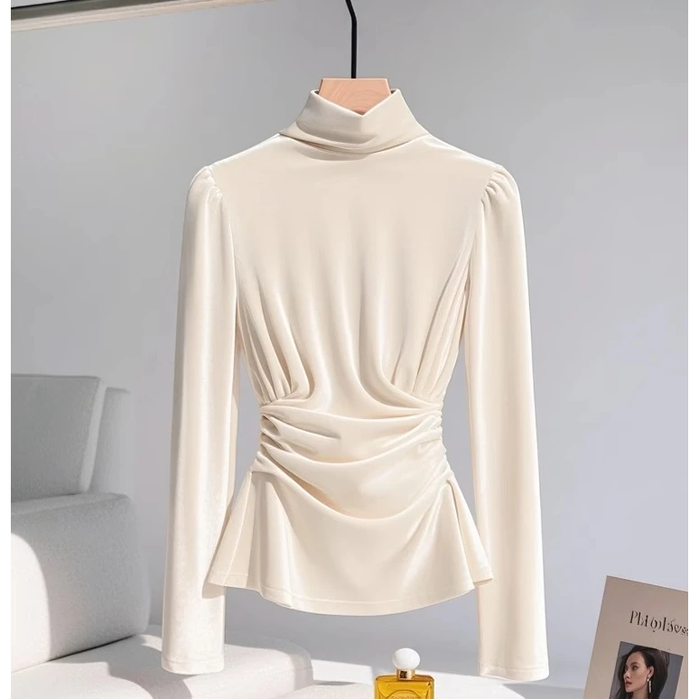 法式独特超好看小香风内搭衬衫2024冬季轻奢高级感白色丝绒上衣女