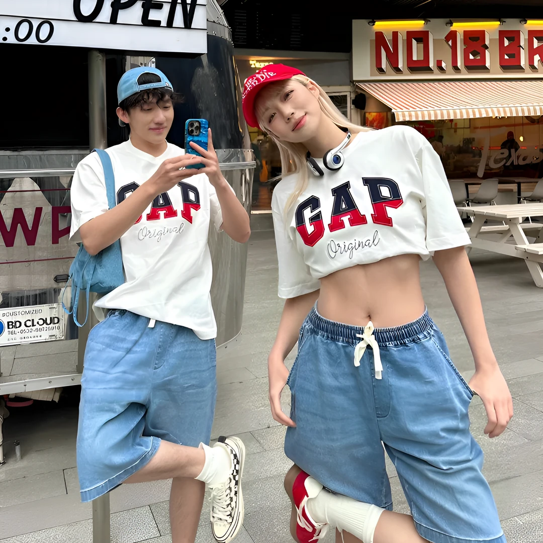 【成毅代言】GAP男女装2025夏季纯棉拼接logo短袖T恤上衣 727951