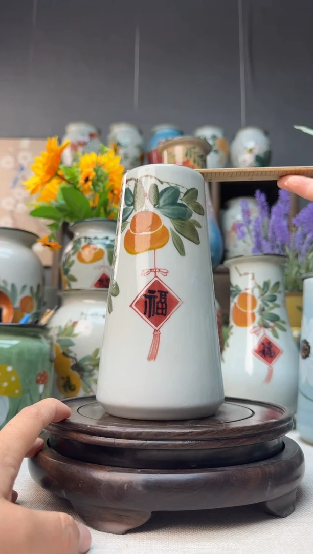 【闪购商品】瓶景德镇手绘陶瓷花瓶底部无孔高18口6左右