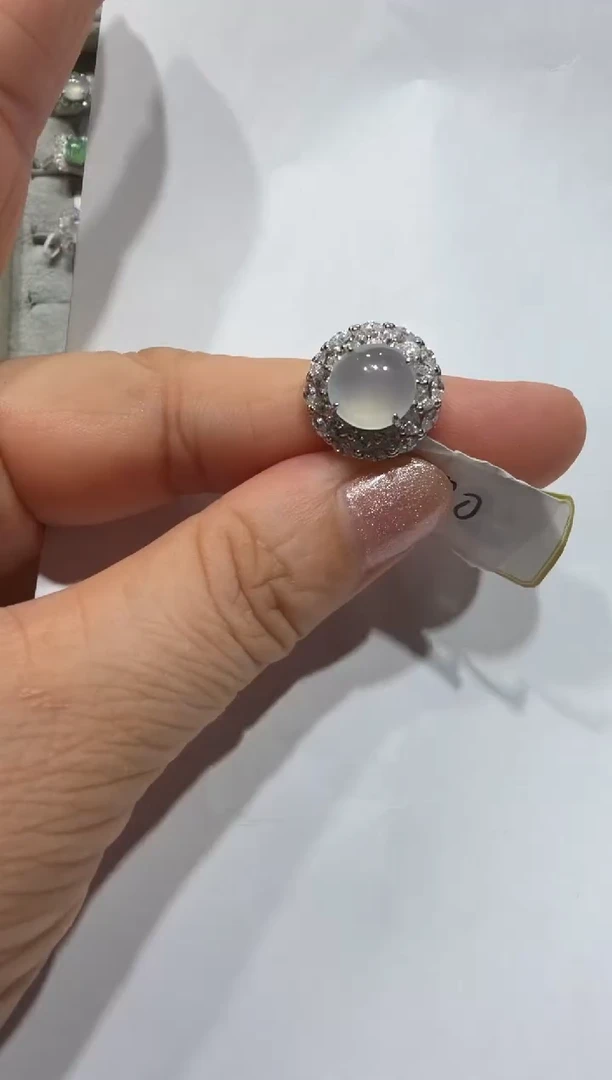 银S925镶嵌戒指翡翠缅甸A货翡翠戒指