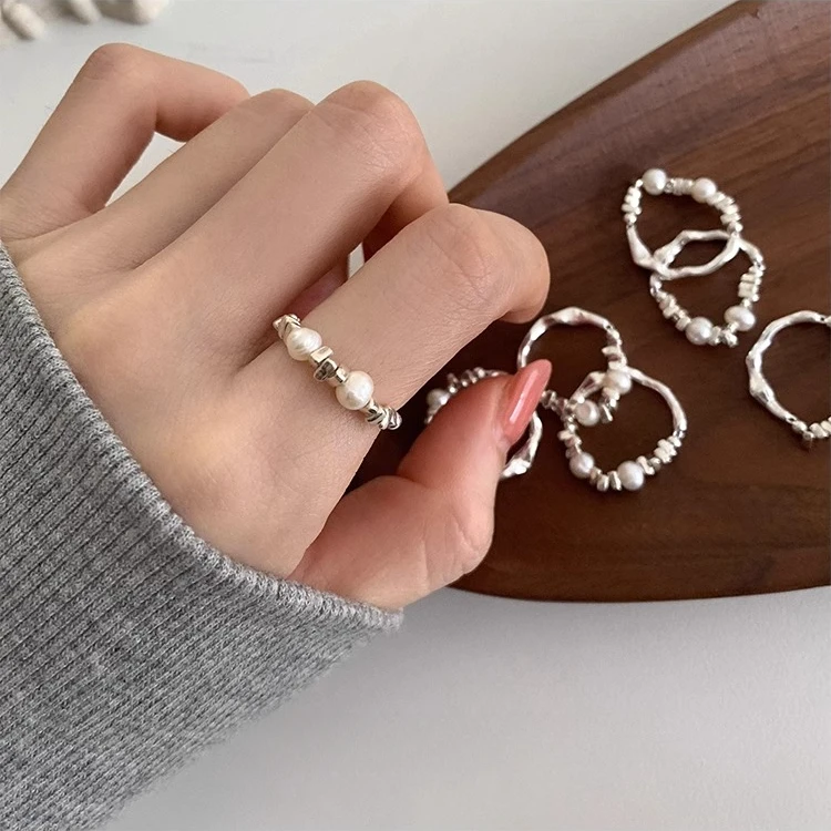 碎银子弹力拼接戒指ins女轻奢小众设计感简约时尚个性食指戒百搭