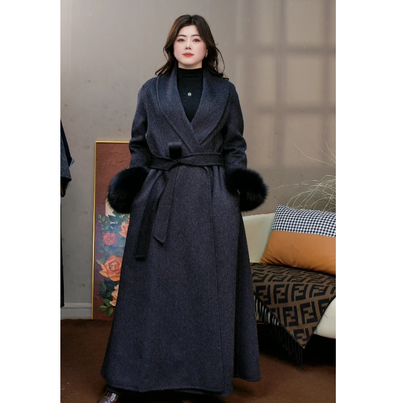 【宁姐专属】长款可拆卸超大裙摆毛袖双面羊毛时尚翻领1.3米2522