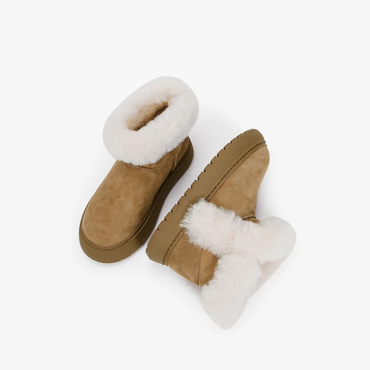 2024冬季新款皮毛一体雪地靴加绒加厚外穿保暖女士大棉靴子