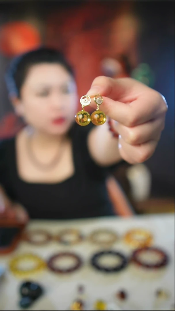 【闪购商品】琥珀耳饰未镶嵌蓝珀耳环12+