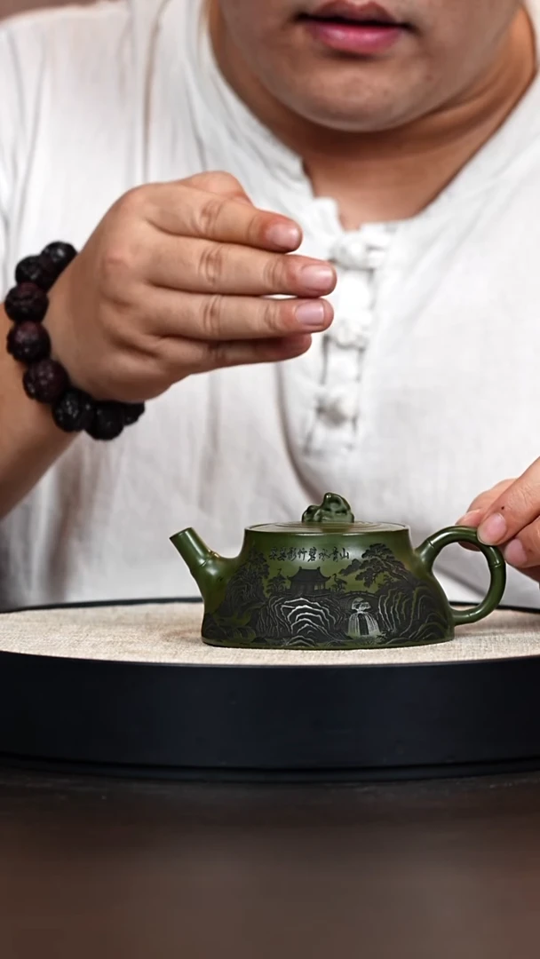 茶壶紫砂柱础 绿泥 石竹1