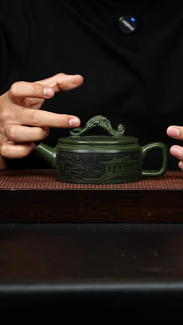 茶壶紫砂宜兴紫砂 锦鲤汉瓦 绿泥 李恒阳h361