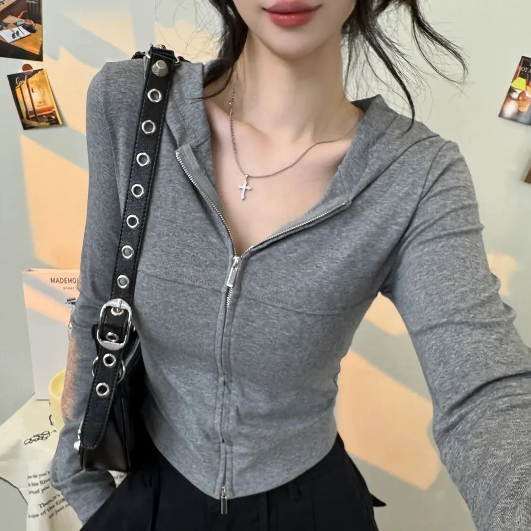 【双头拉链】设计感秋冬季连帽上衣女收腰显瘦短款韩版外套T