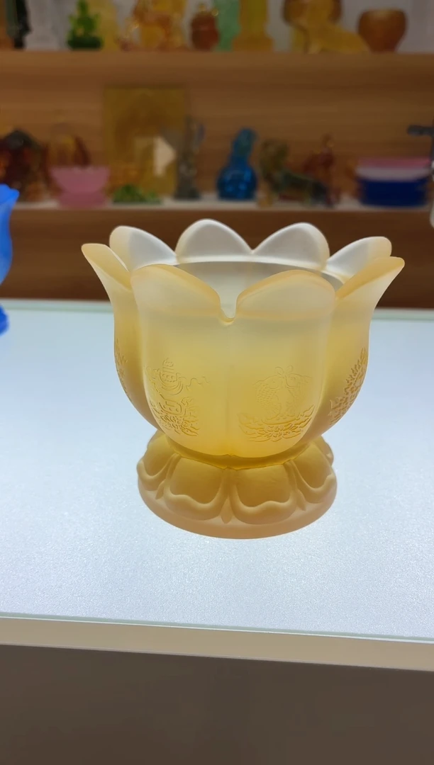 琉璃手工艺品苏油灯带字八吉祥琥珀色