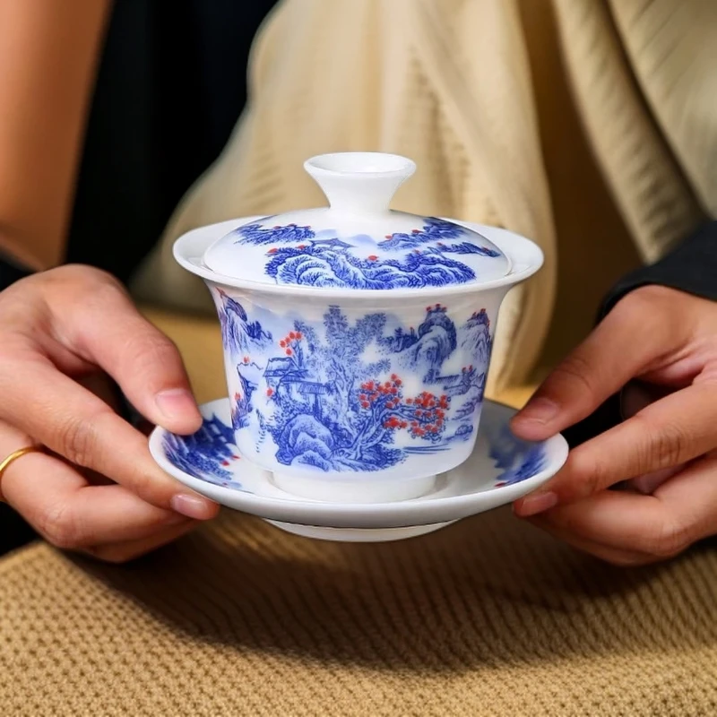 大容量青花白瓷盖碗A11411