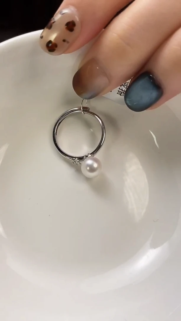 银S925镶嵌戒指海水珍珠7-7.5Akoya海水珍珠戒指