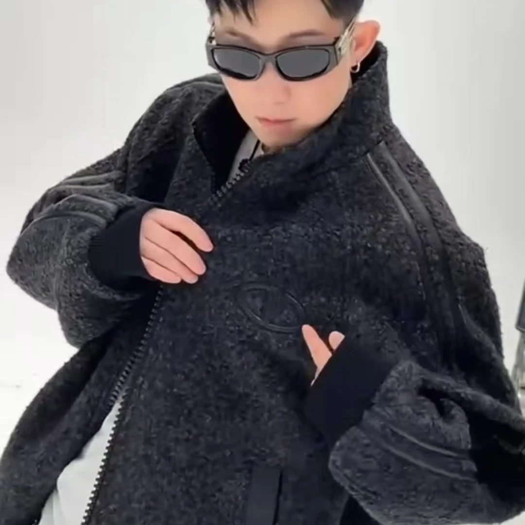 01夹克男秋冬气质款纯色澳地绒上衣原创设计简约立领毛呢加厚外套