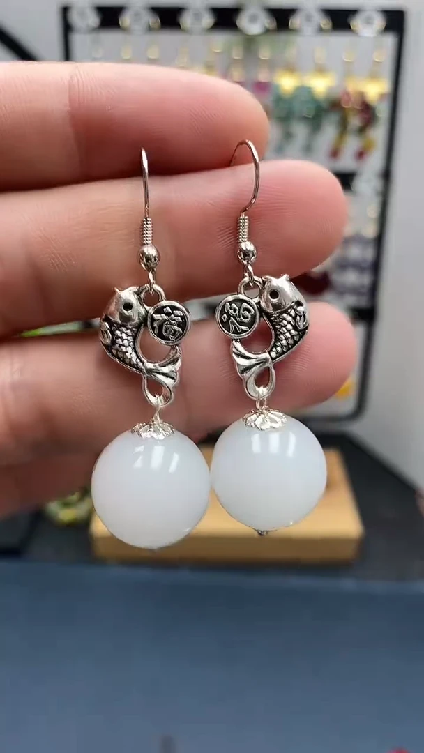 和田玉银S925镶嵌耳饰尺寸16mmA1