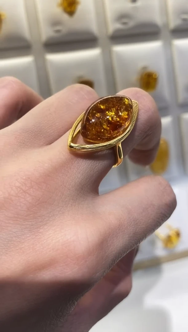 【闪购商品】琥珀裸石银S925镶嵌戒指