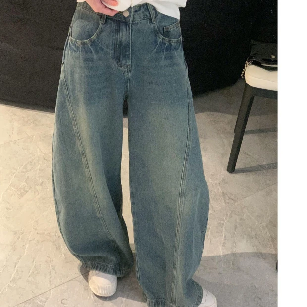 美式复古弯刀裤男女同款小众设计感阔腿宽松痞帅in高街情侣长裤子