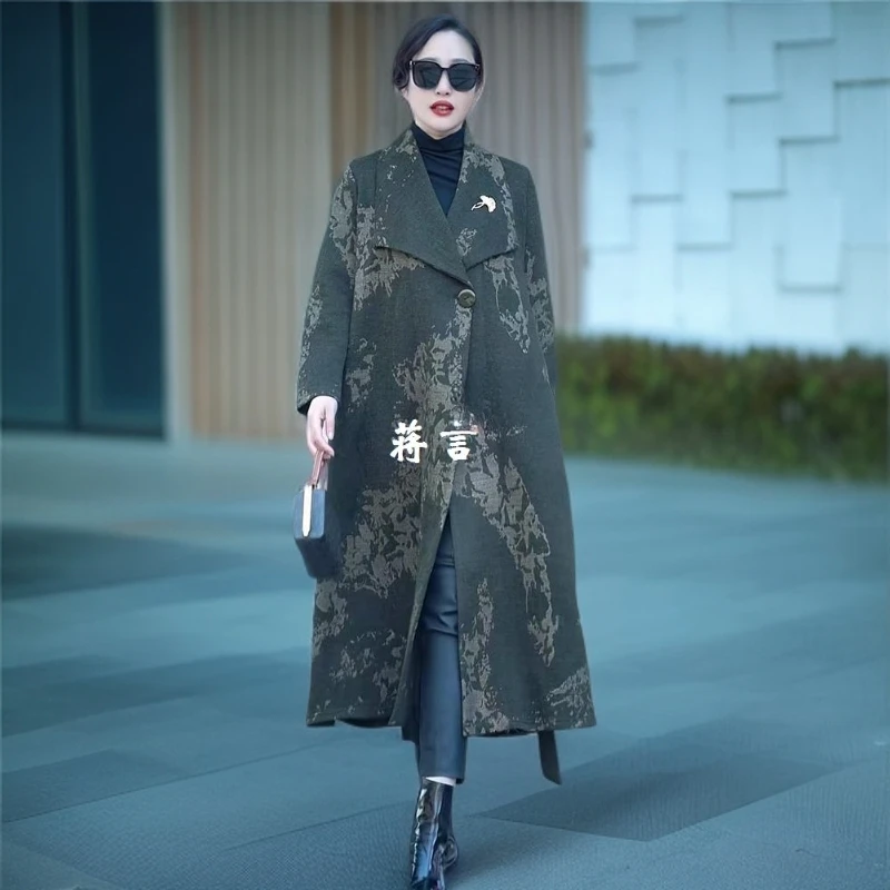 欧货秋冬新款高端复古优雅洋气名媛休闲长款大衣200斤风衣外套215