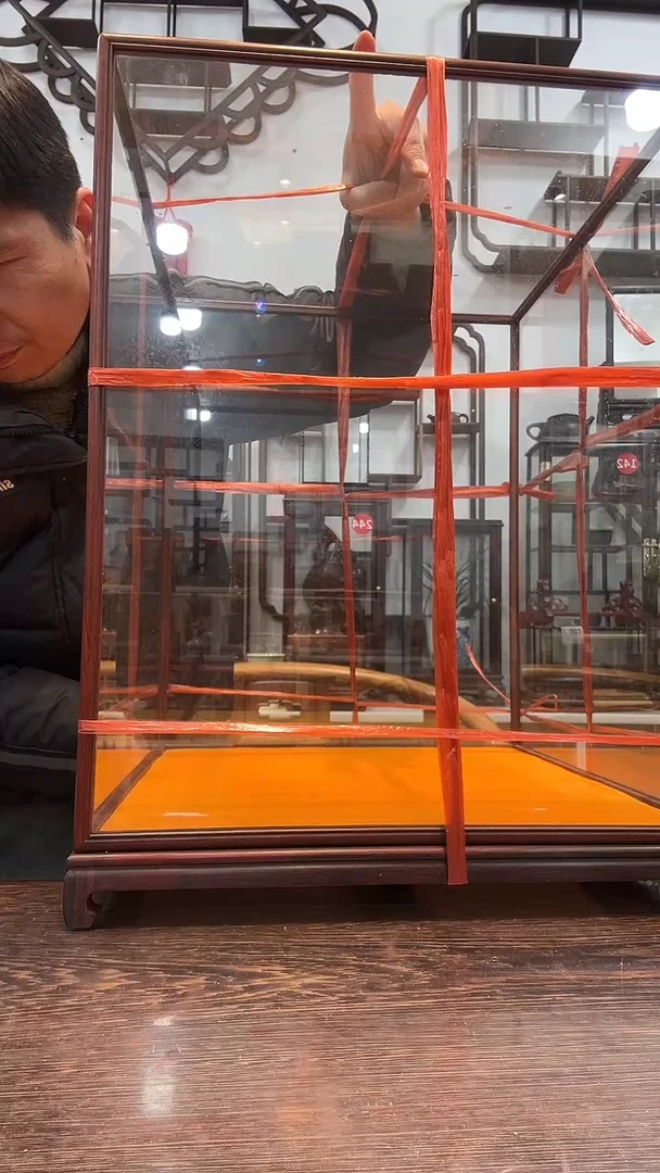 【闪购商品】红酸枝木类木艺玻璃罩939