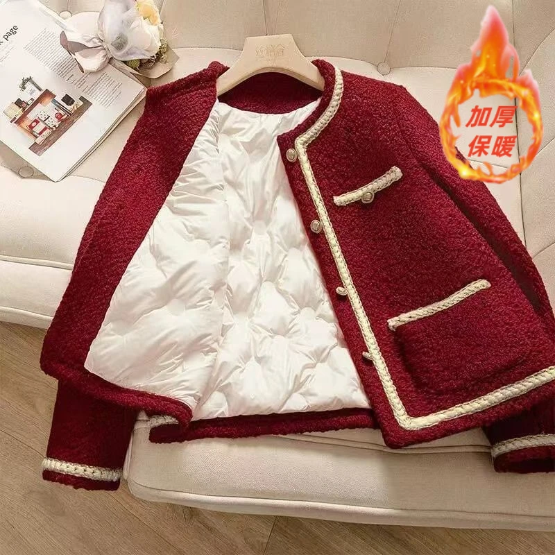 红色外套香风2025加绒新款法式名媛气质高级设计长袖上衣加厚秋冬