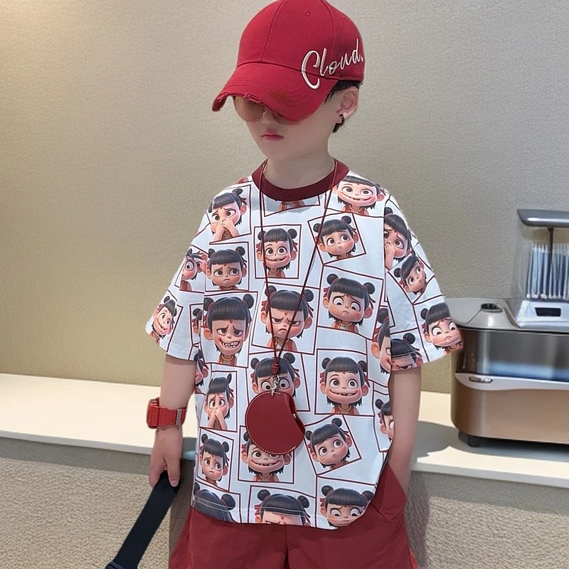 哪吒儿童网红夏季宽松潮流百搭韩版个性帅气休闲时尚男宝女宝半袖