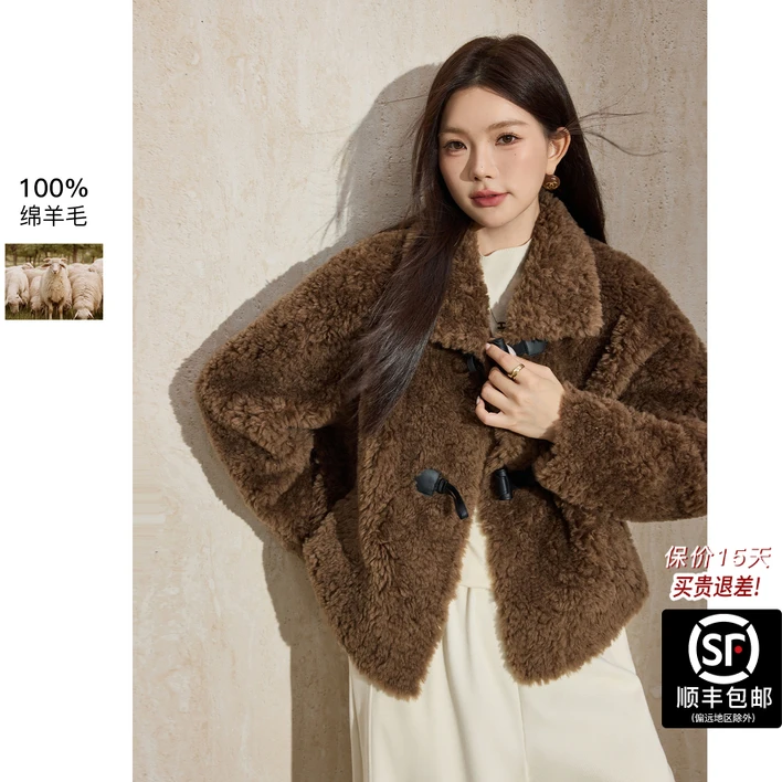 蓝语大码女装高端全羊毛加厚保暖短款外套皮流光风上衣冬新款