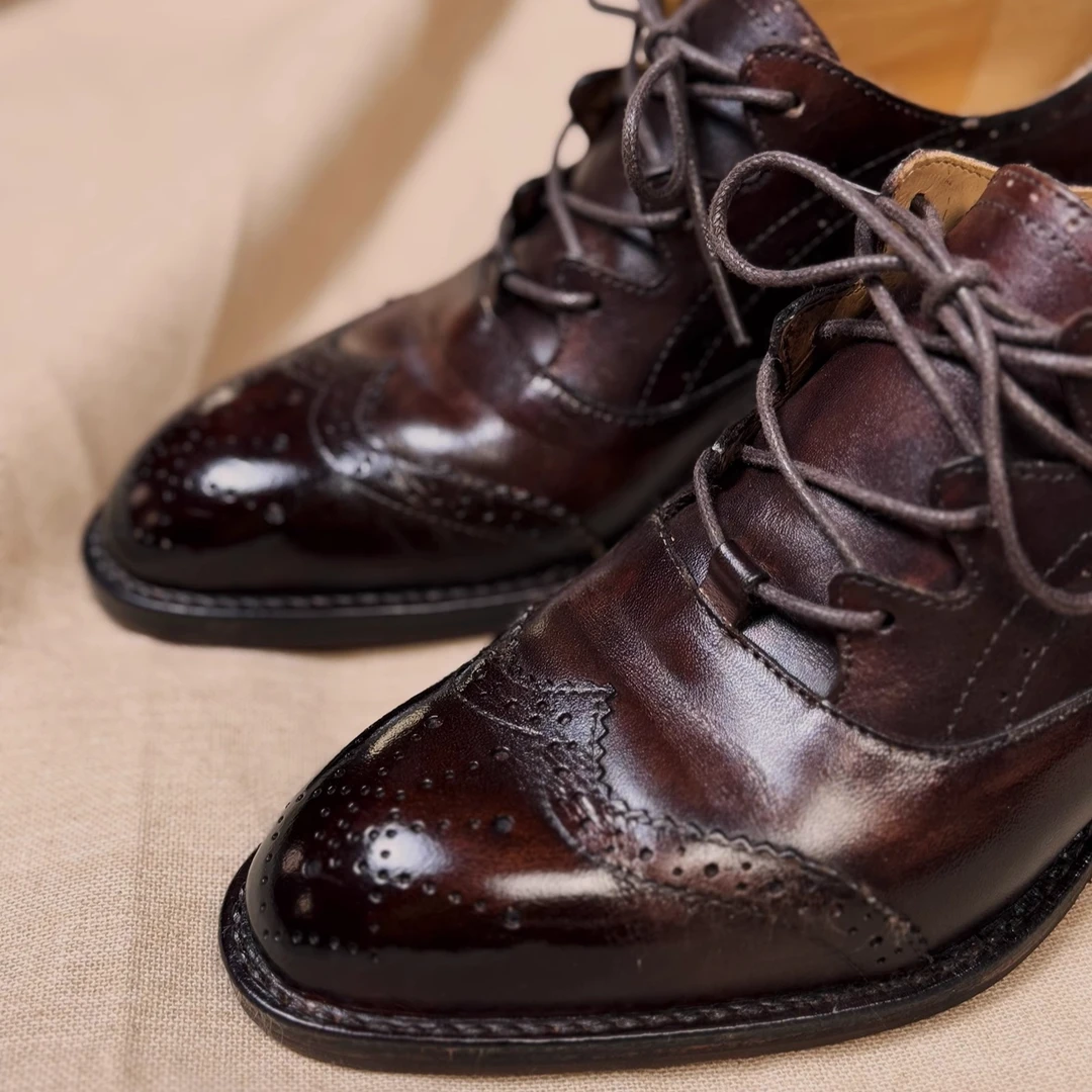 雕花皮鞋百搭系带软面系带休闲皮鞋英伦商务高帮时尚