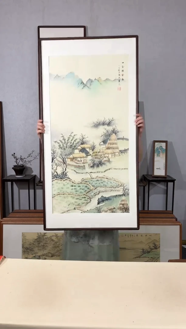 国画手绘*田舍雅会图*62*122cm带框发货