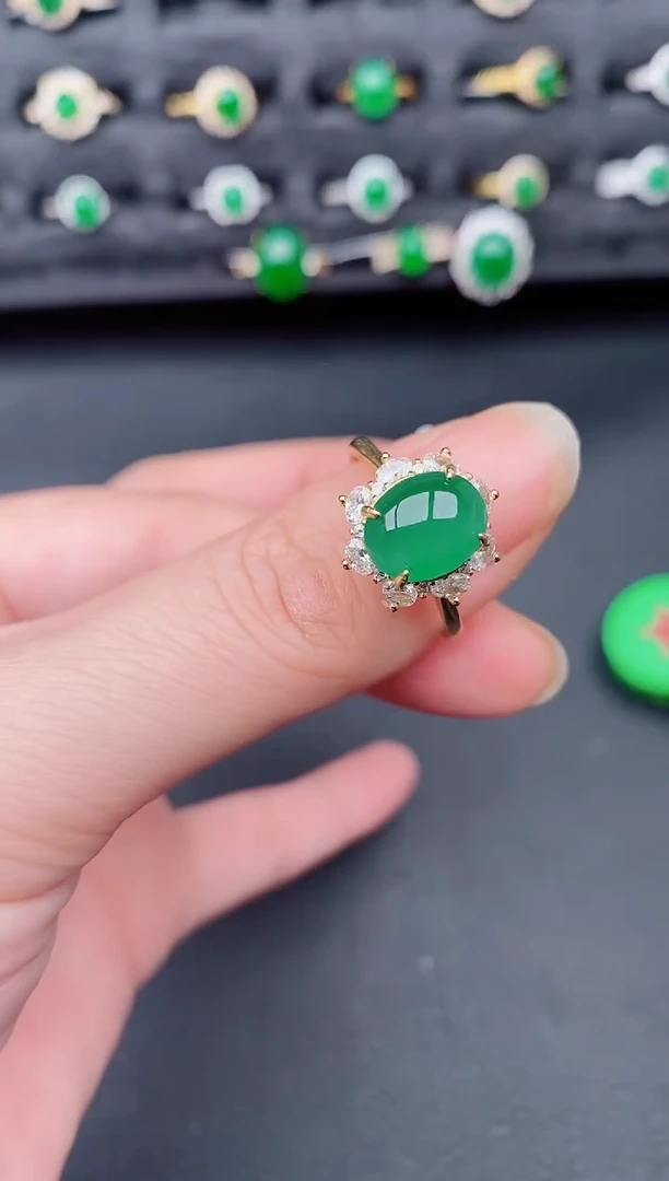 银S925镶嵌戒指翡翠天然a货翡翠202