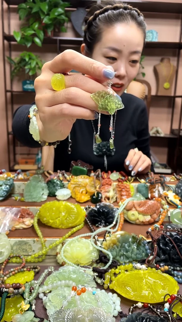 银S925镶嵌岫玉颈饰偶*·