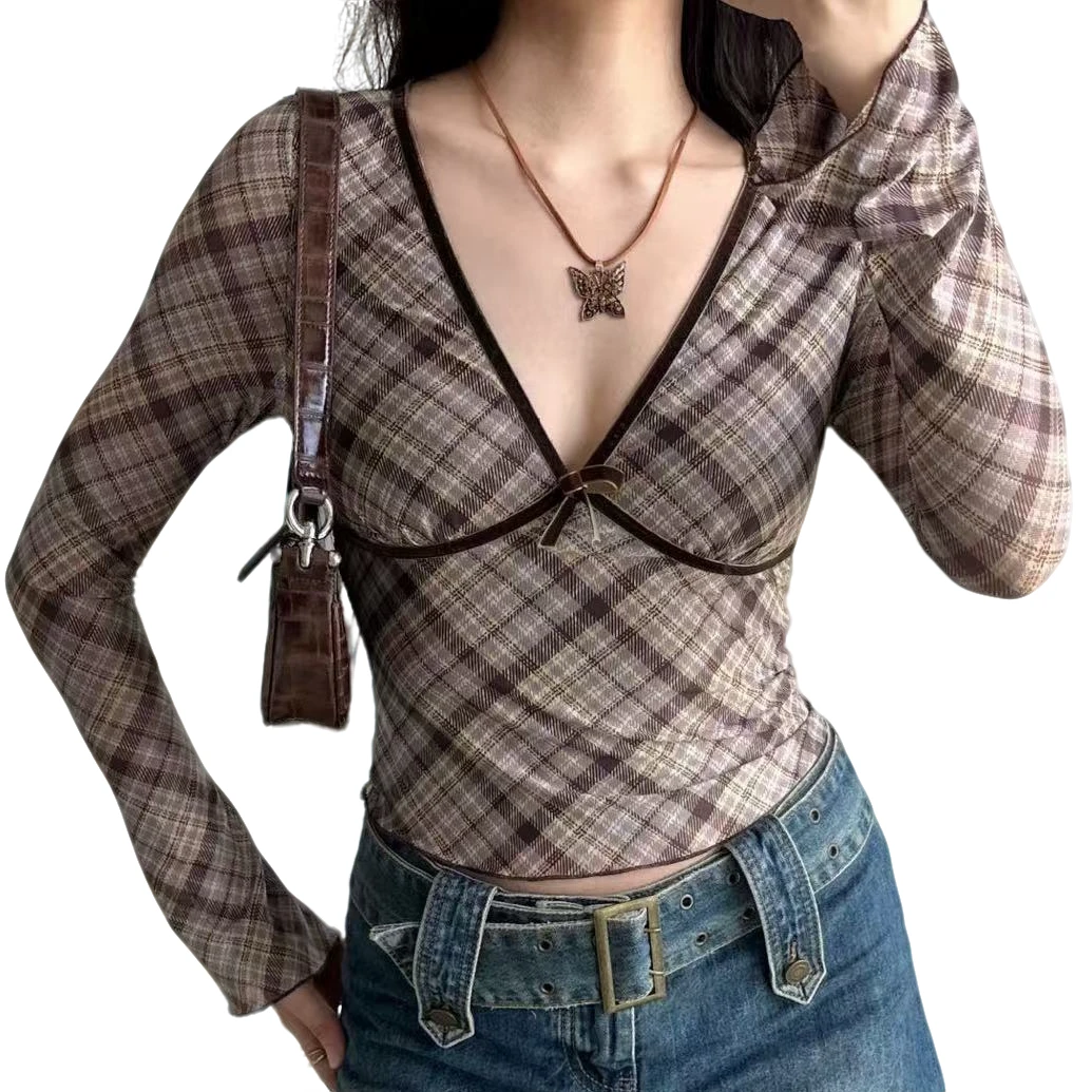 春秋辣妹胖MM大码微胖百搭老钱风女装V领性感修身显瘦打底上衣女