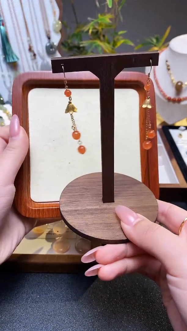 银S925镶嵌南红玛瑙耳饰南红