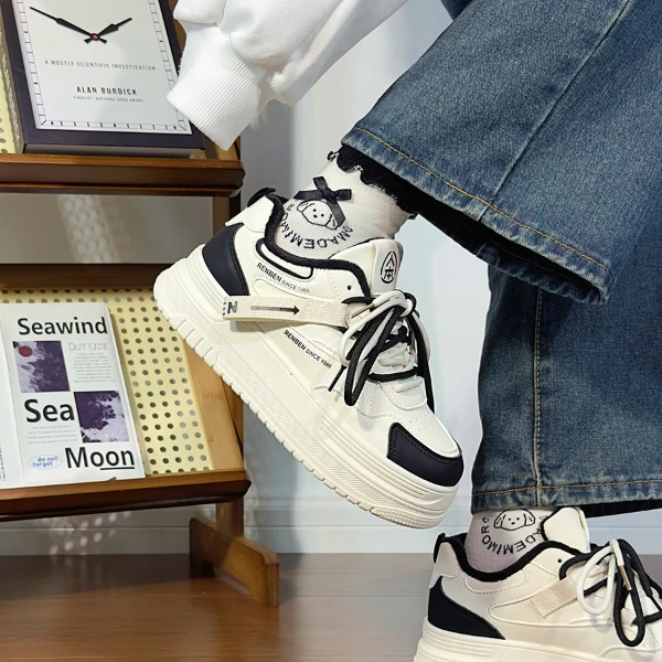 人本棉鞋板鞋女2025新款冬季百搭黑白熊猫鞋子小众设计增高休闲鞋