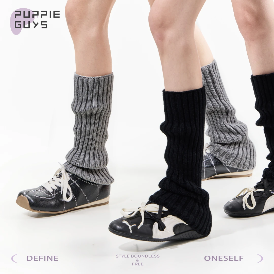 purpleguys灰色堆堆针织袜套女秋修饰腿型日系jk学院风黑色小腿套