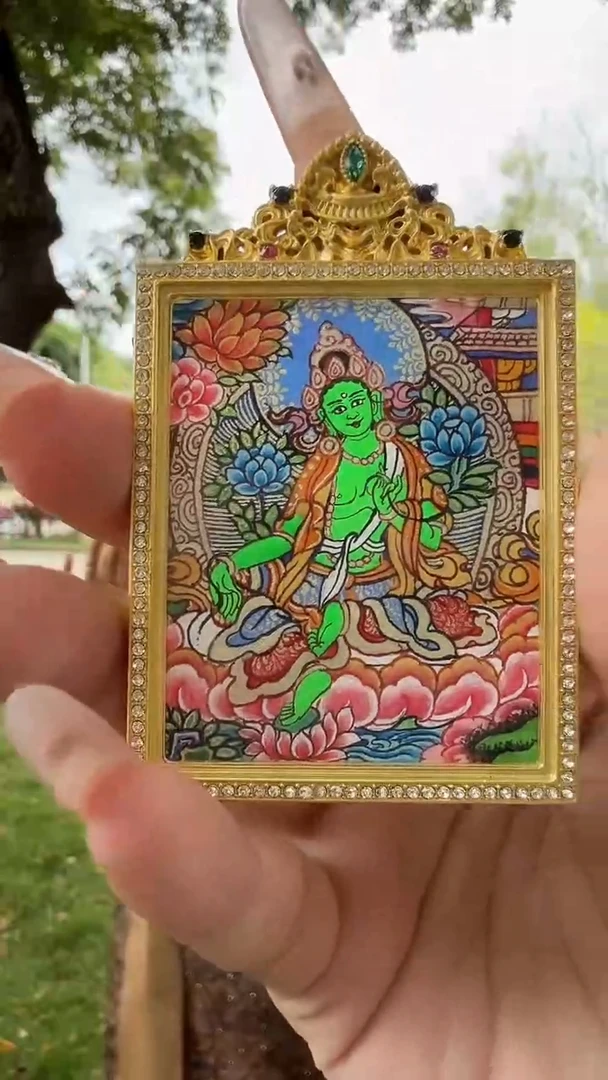 吊坠绿度母--青海热贡纯手绘
