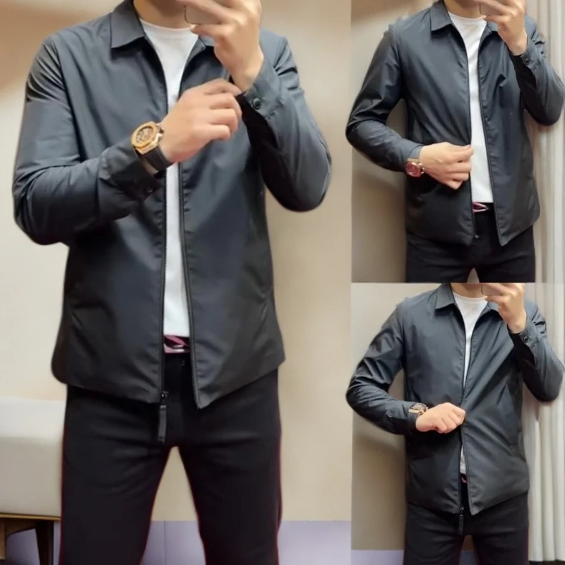 VALVOELITE秋季男士欧货纯黑翻领夹克外套高品质舒适时尚简约百搭