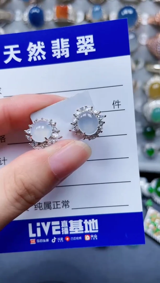 银S925镶嵌翡翠耳饰135