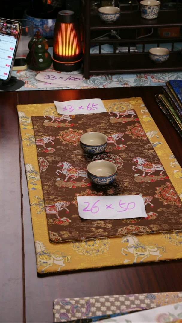 【小马宝相花黄咖双面】中国风干泡织锦茶席26*50