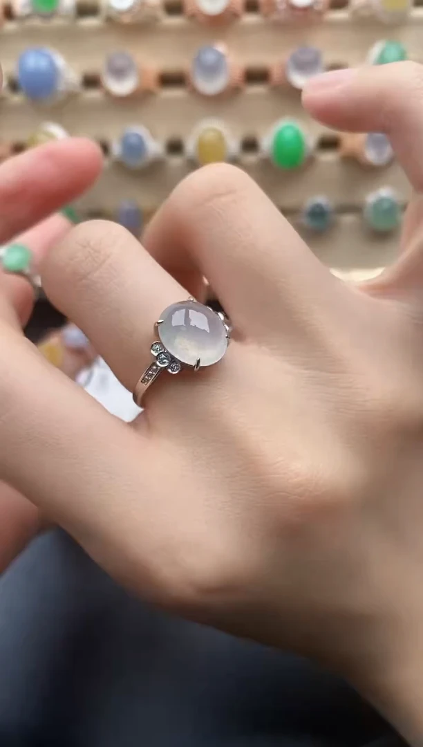 翡翠戒指银S925镶嵌一物一证一礼盒