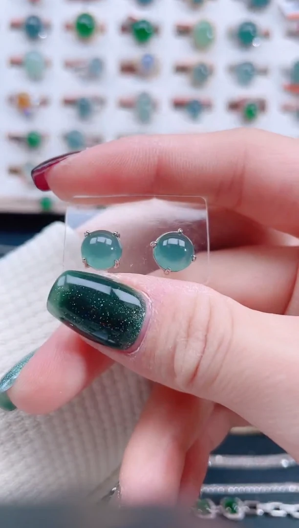 银S925镶嵌翡翠耳饰天然翡翠