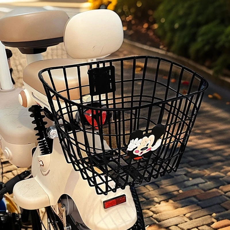电动车后置车筐放东西神器可爱卡通米奇电瓶自行车车篓配件大容量