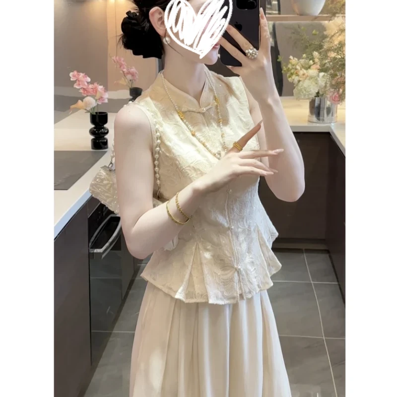 【张欣儿严选】重工亮片刺绣上衣女高腰显瘦阔腿裤时尚高级女装1215