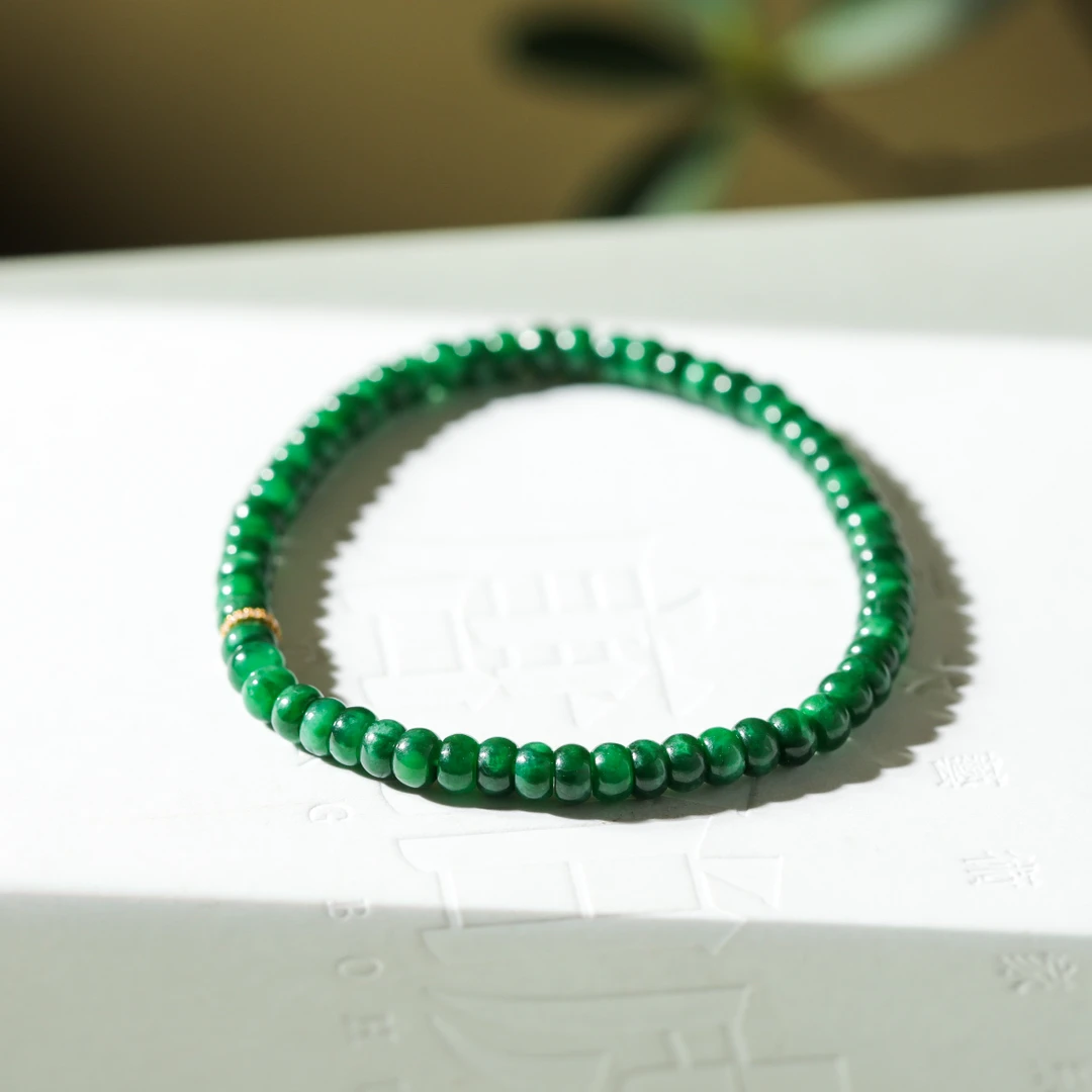 【意婵】《如舟》天然高品缅A老翡翠单圈18K金-909752