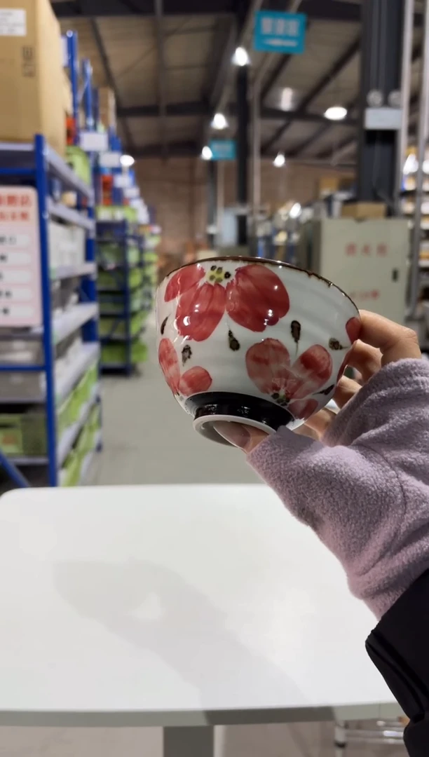 玻璃纸花重ね 飯碗 赤・小