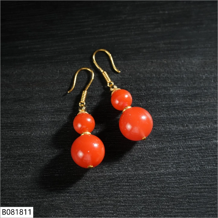 【老掌柜】18K/冰红/南红耳钩/12mm 8mm  B081811