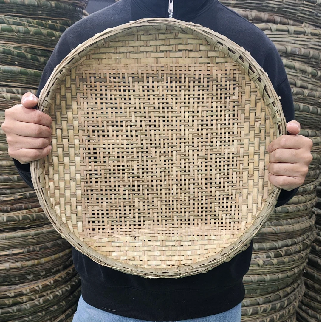 【40CM竹筛子】非遗纯手工编织头层竹青家用晾晒大号平底竹编筛子
