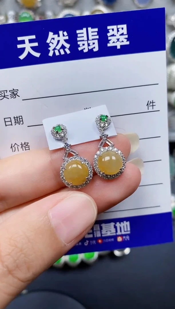 翡翠银S925镶嵌耳饰124