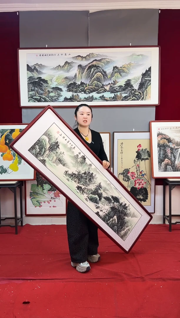 国画手绘山水163*48尺寸