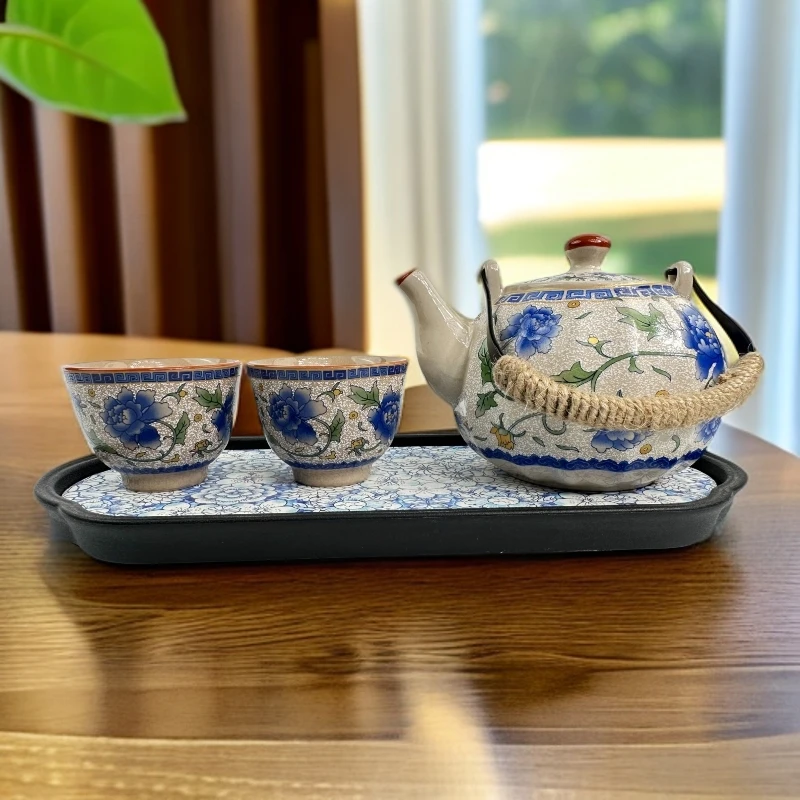 国色牡丹提梁壶一壶两杯送茶盘家用轻奢套装