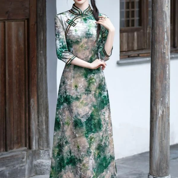 3509民国风优雅中长款复古夏季显瘦中式重工旗袍